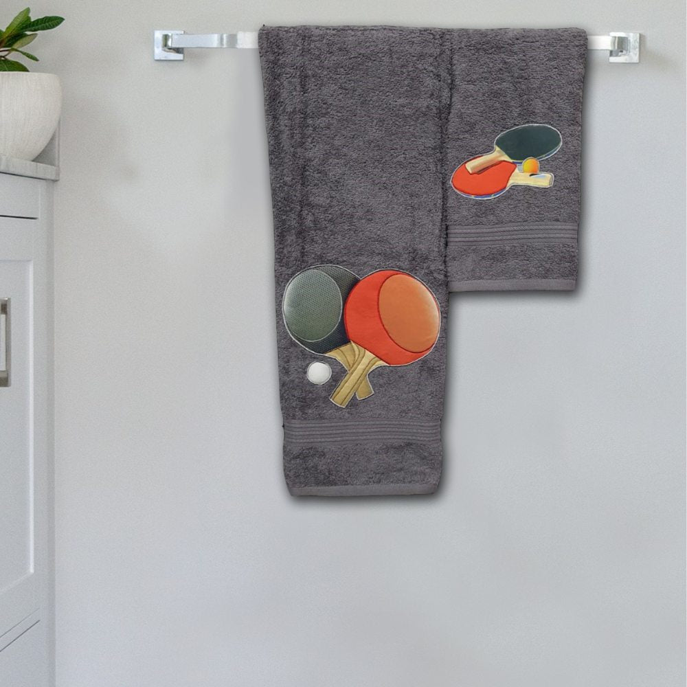 Table tennis-Ping-Pong Appliqued Embroidered Personalized Towel Set Grey
