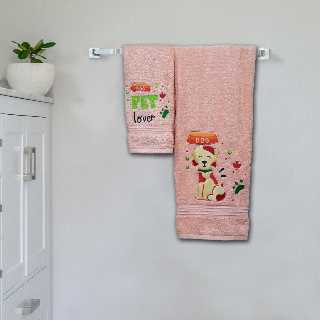 Dog Pet Embroidered Personalized Towel Peach