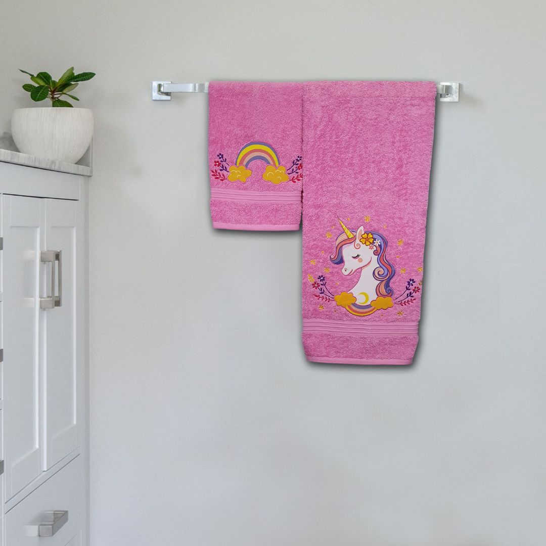 New Unicorn Embroidered Personalized Towel Pink