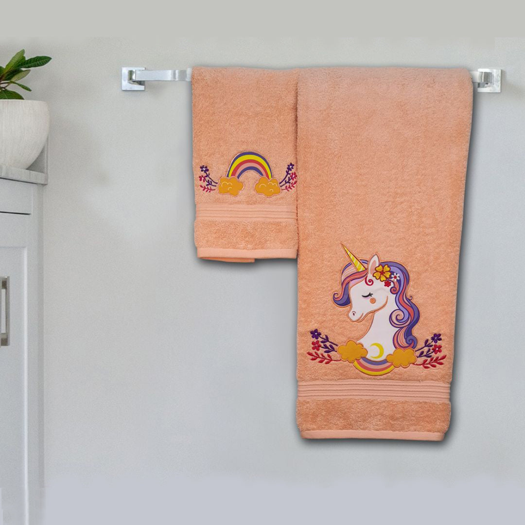 New Unicorn Embroidered Personalized Towel Peach