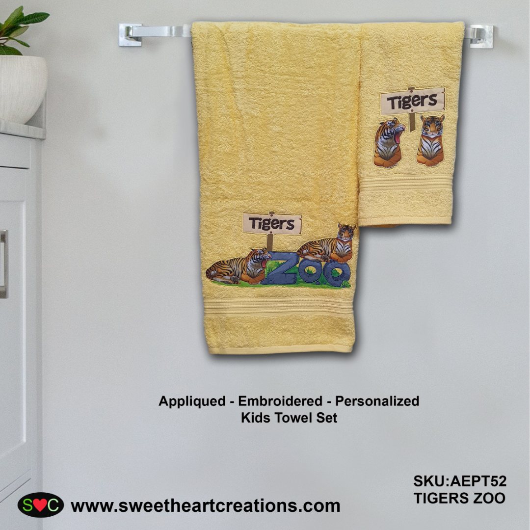 Tigers Zoo Appliqued Embroidered Personalized Towel set