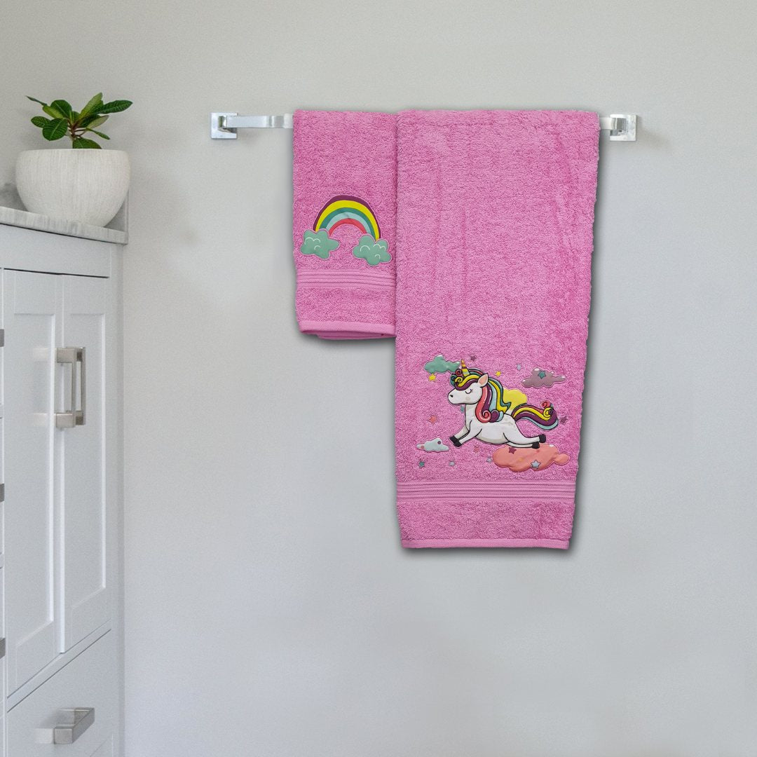 White Unicorn Embroidered Personalized Towel Pink