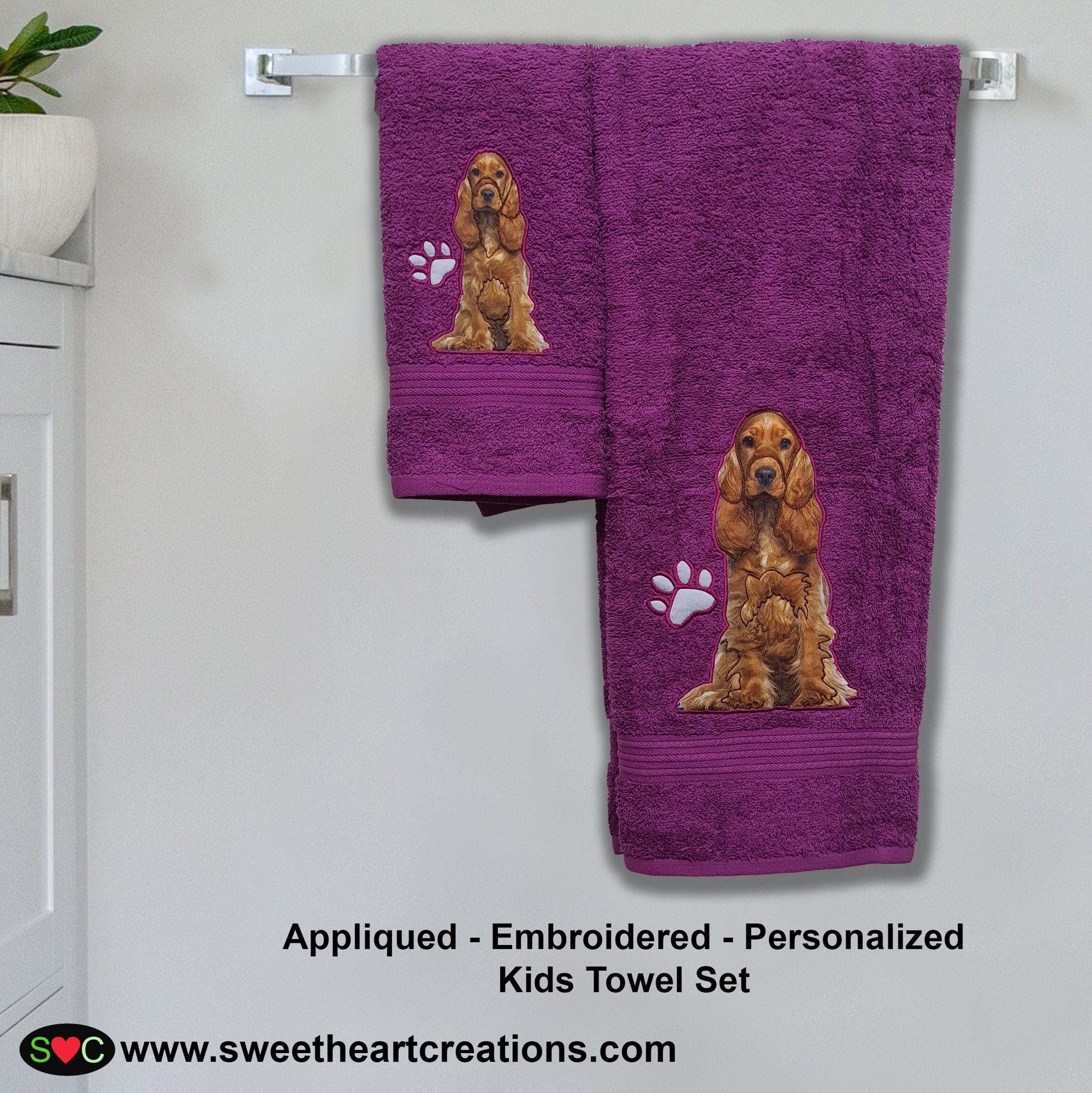 Cocker Spaniel Embroidered Personalized Towel Set