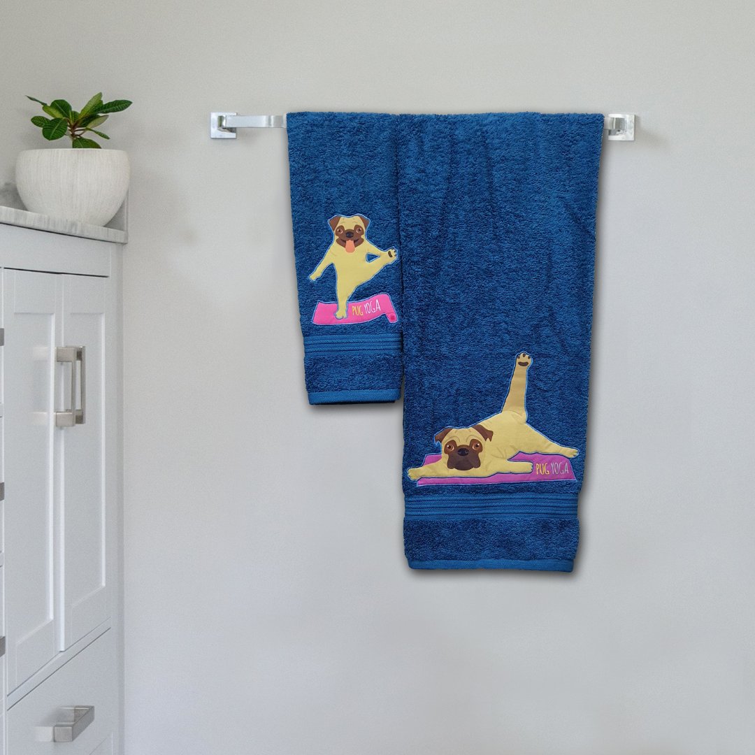 Pug Yoga Embroidered Personalized Towel