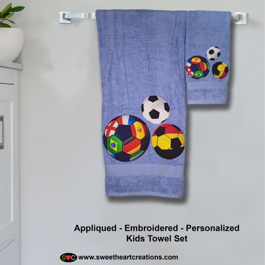 Soccer Blue Embroidered Personalized Towel