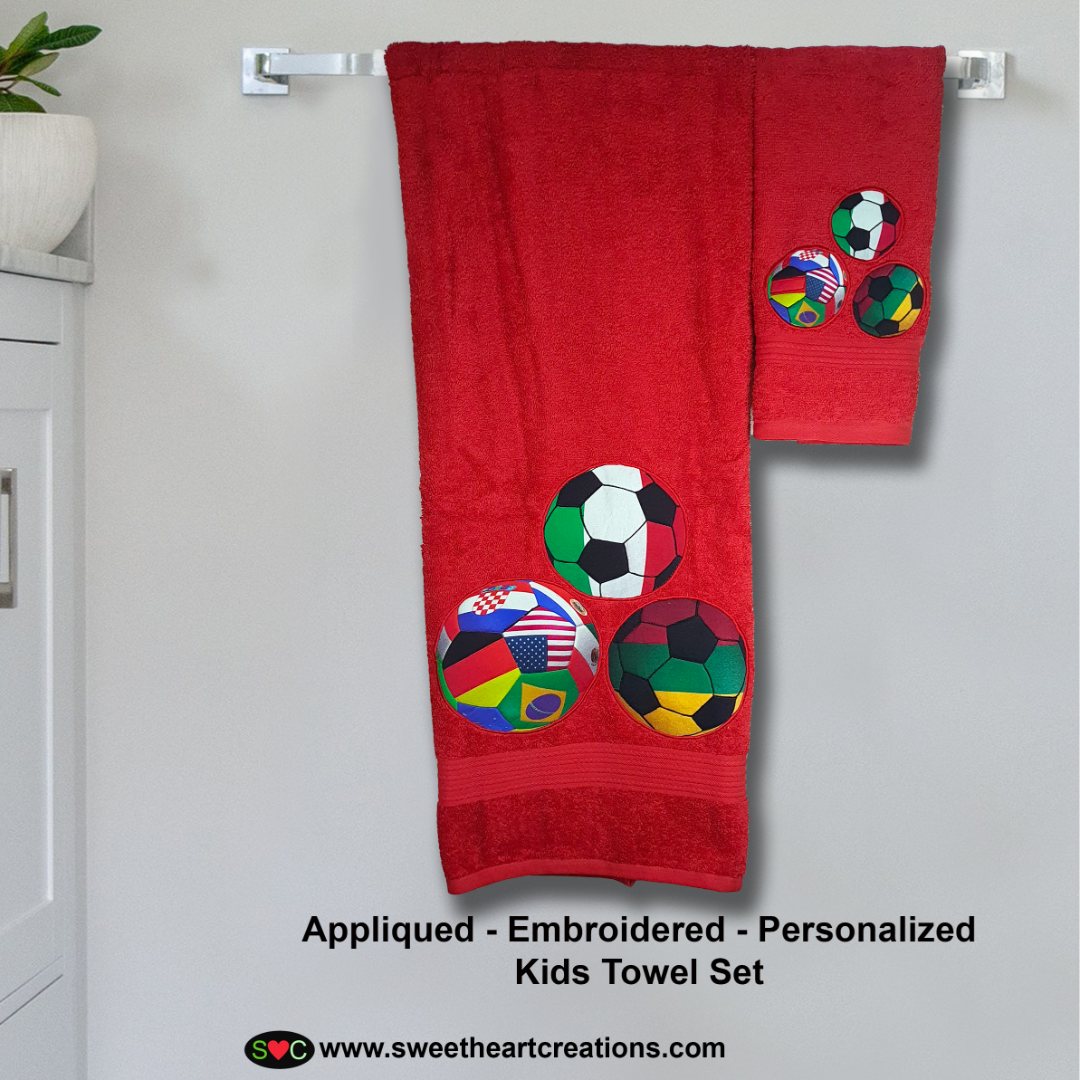 Soccer Red Embroidered Personalized Towel