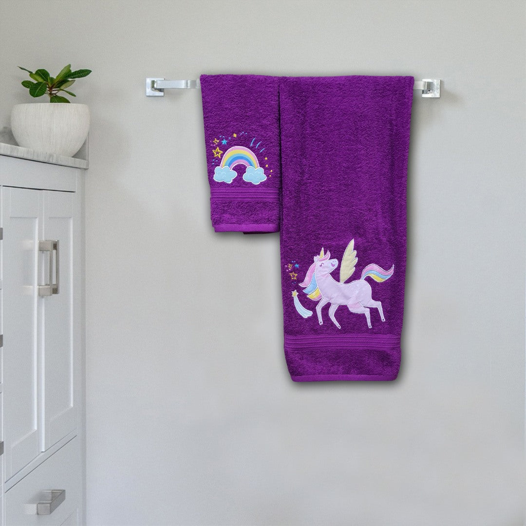 Unicorn Violet Embroidered Personalized Towel