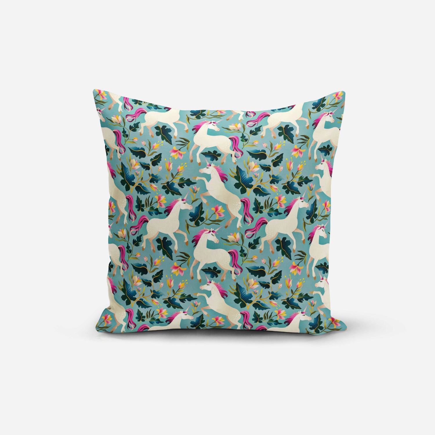 Unicorn Green Print Cushion Cover
