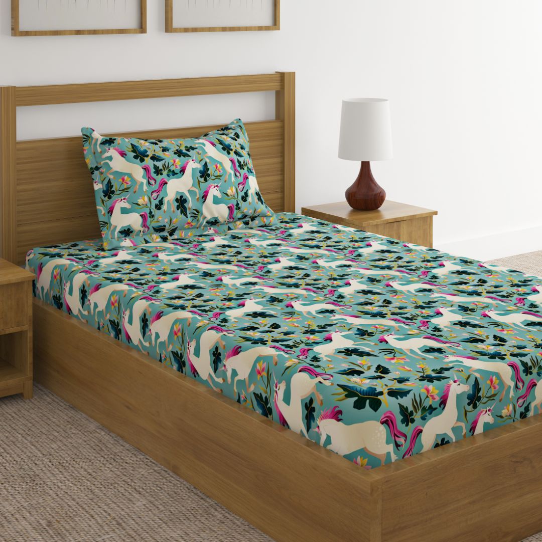 Unicorn Light Green Print Bed sheets