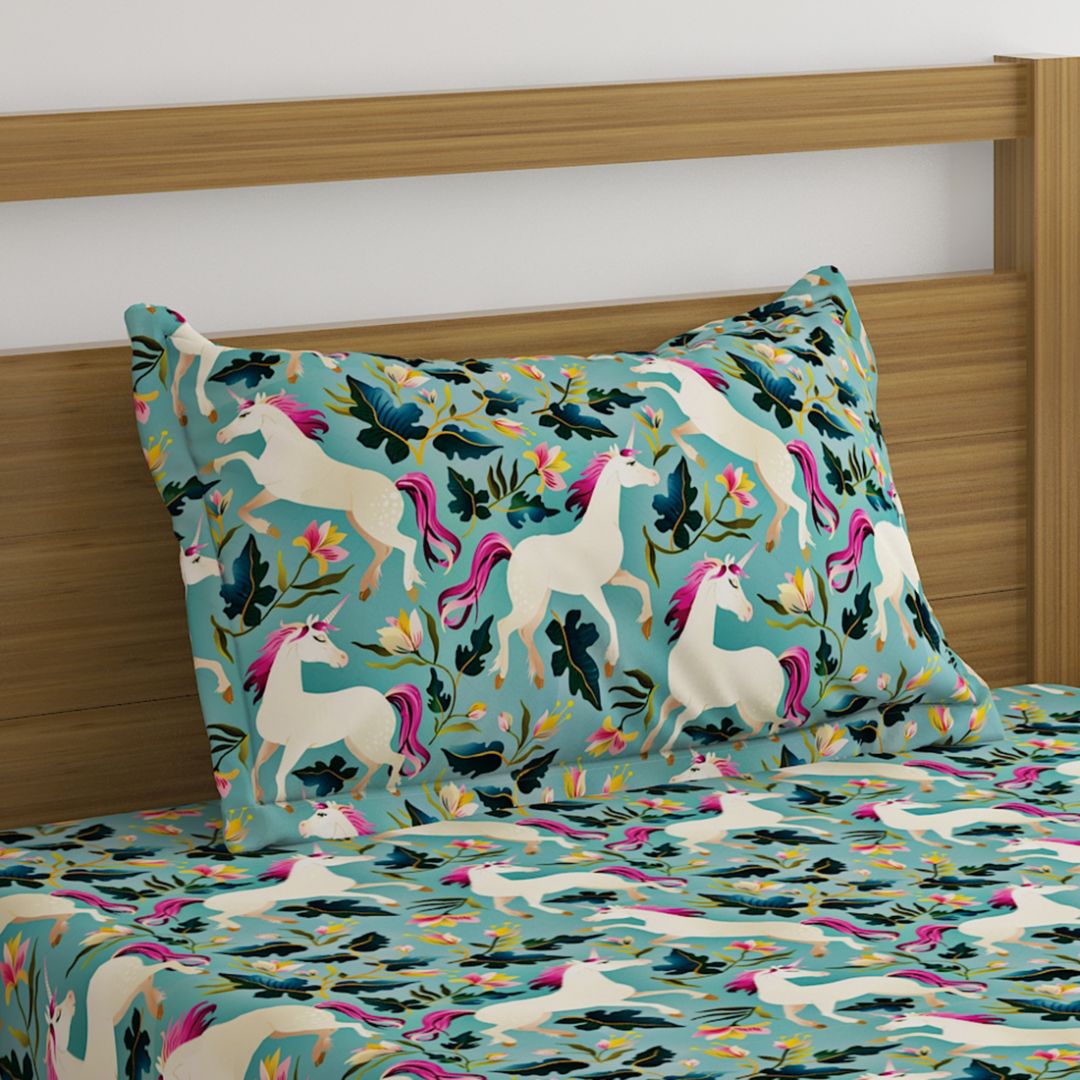 Unicorn Light Green Print Bed sheets
