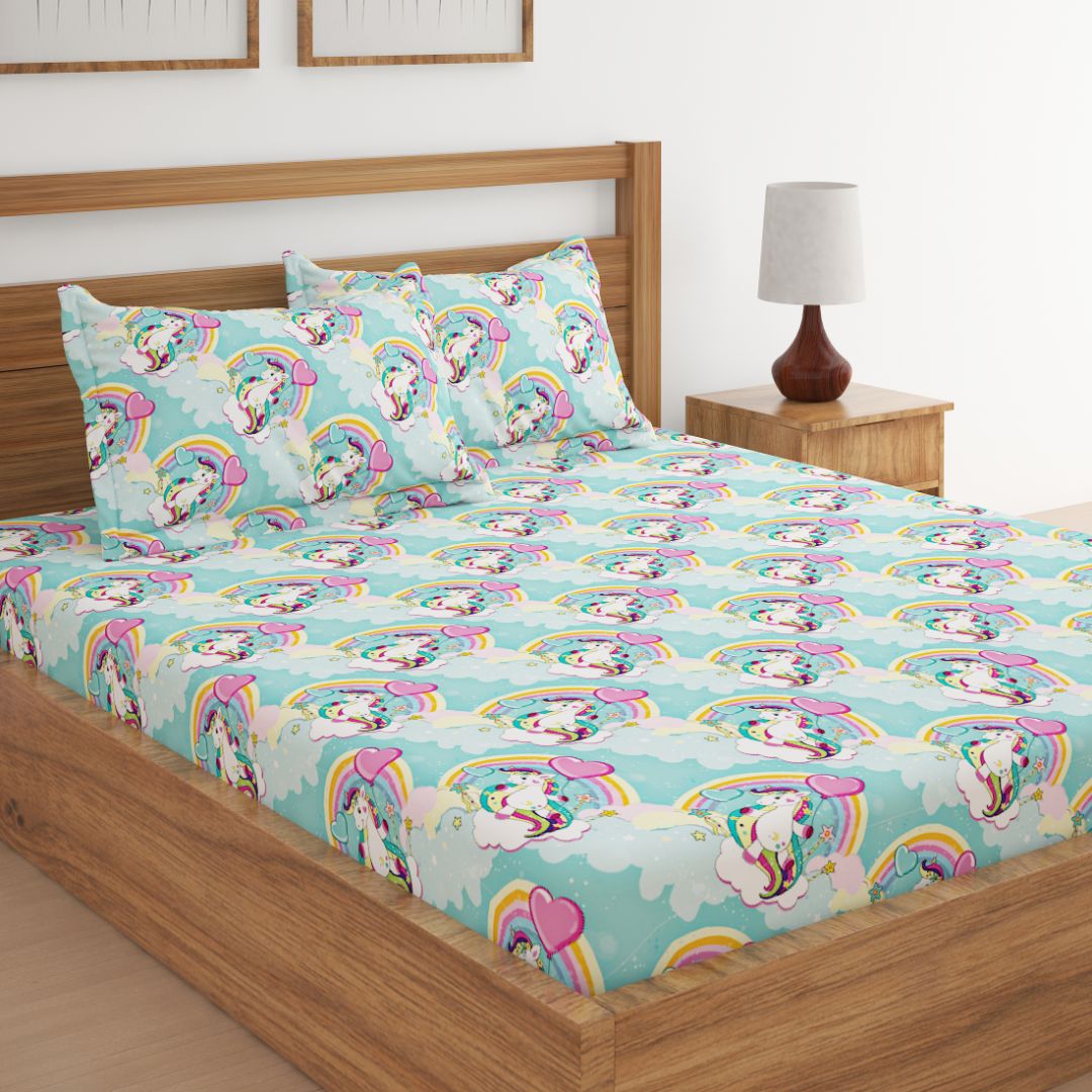 Unicorn Rainbow Print Bed Sheet