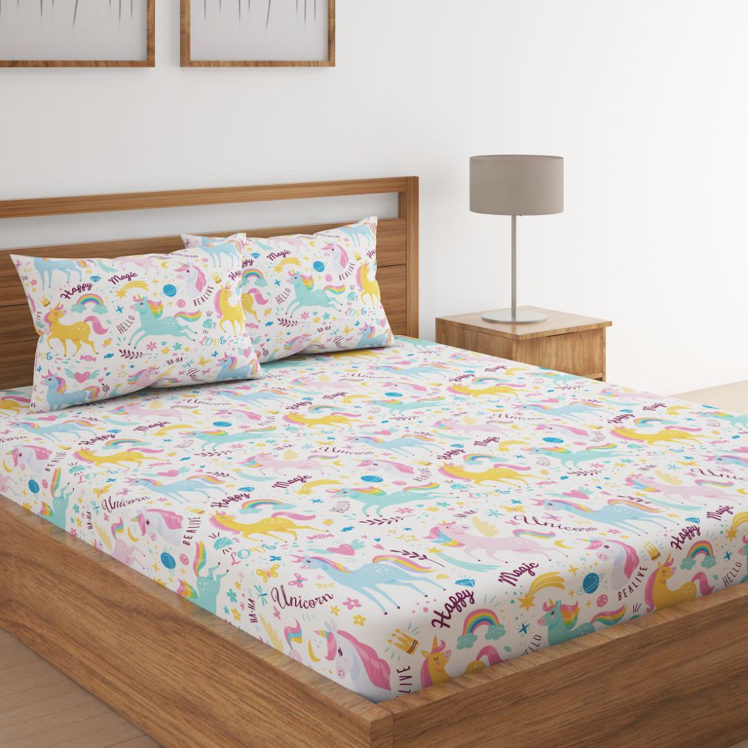 Colorful Unicorn Print Bed Sheet
