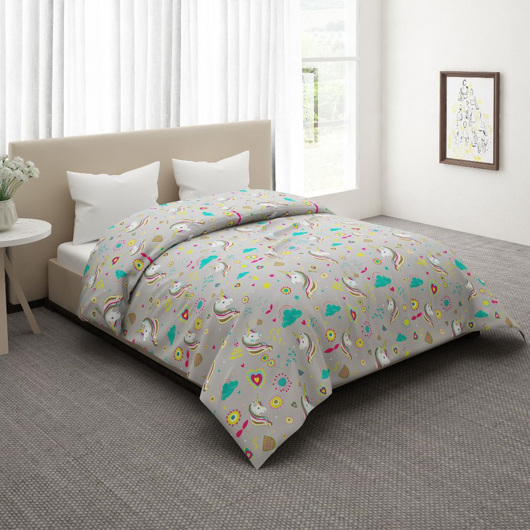 Grey Unicorn Print Quilt