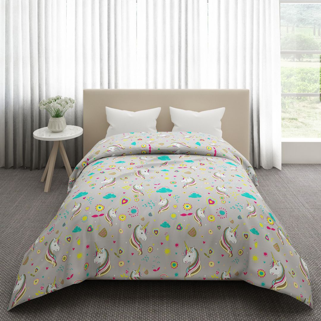 Grey Unicorn Print Quilt