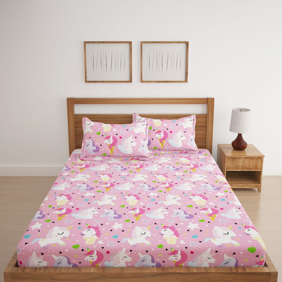 Pretty Baby Girls Unicorn Print Bed Sheet Sweet Heart Creations