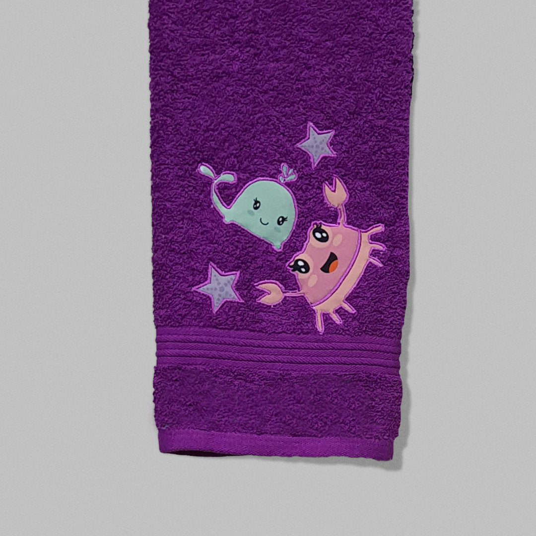Mermaid Embroidered Personalized Towel Set Purple-White