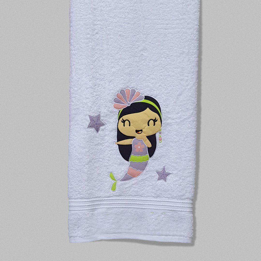 Mermaid Embroidered Personalized Towel Set Purple-White