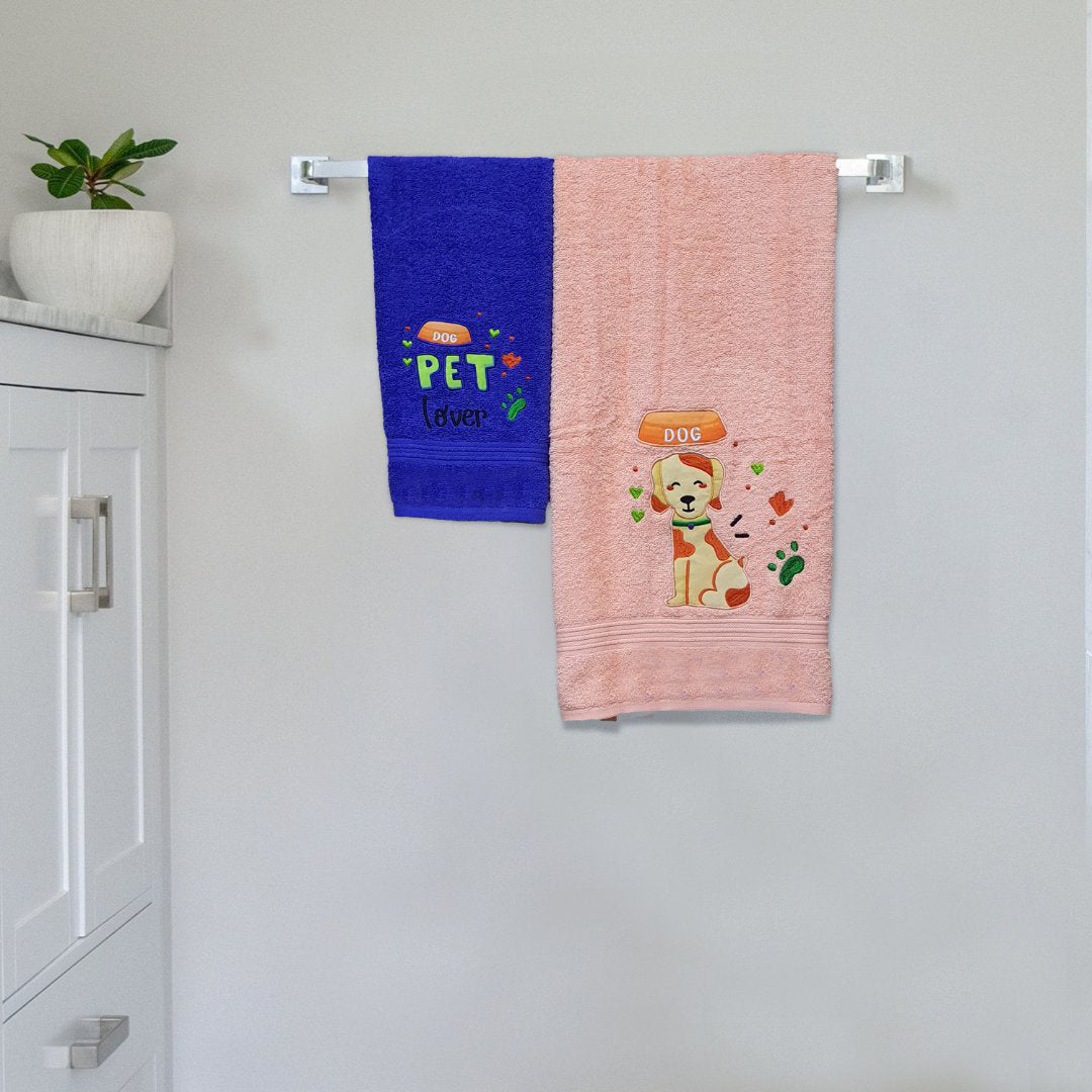 Dog Pet Embroidered Personalized Towel Peach and Blue