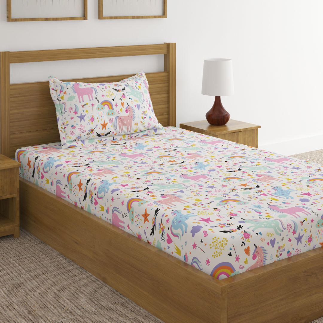 Unicorn Pink Print Bed Sheet