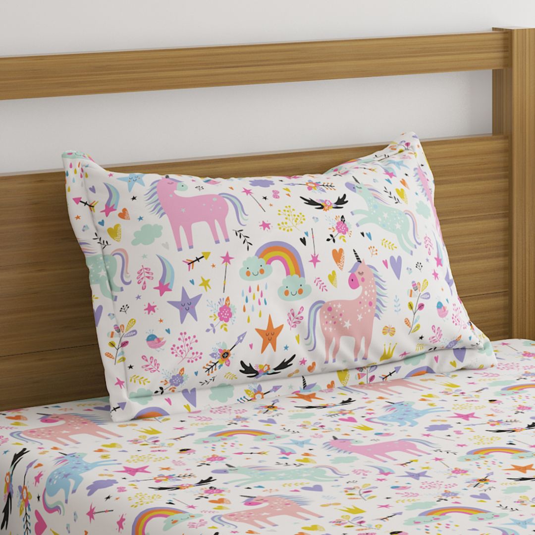Unicorn Pink Print Bed Sheet