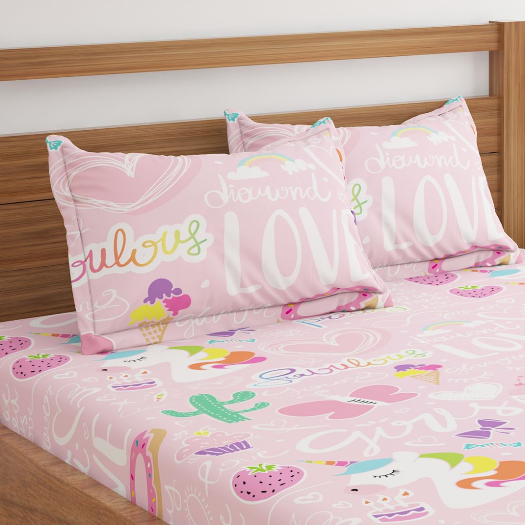Pretty Baby Girls Unicorn Print Bed Sheet